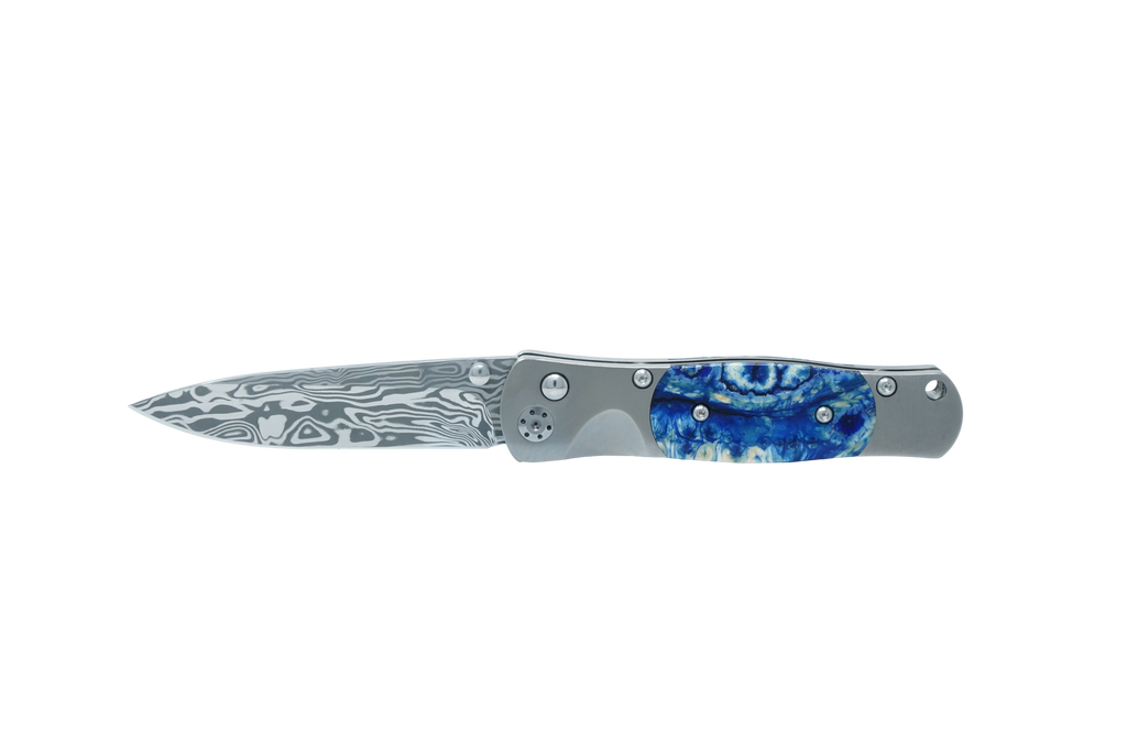 Tesoro Button Lock: Damasteel Wolly Mammoth Molar Collection w/Pocket Clip