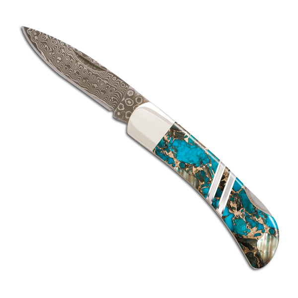 Damascus Collection Gemstone Exotics 3" Lockback Knife