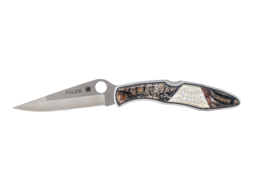 Spyderco Police Plain Blade- Wolly Mammoth Tusk and Gold Lip Mother of Pearl