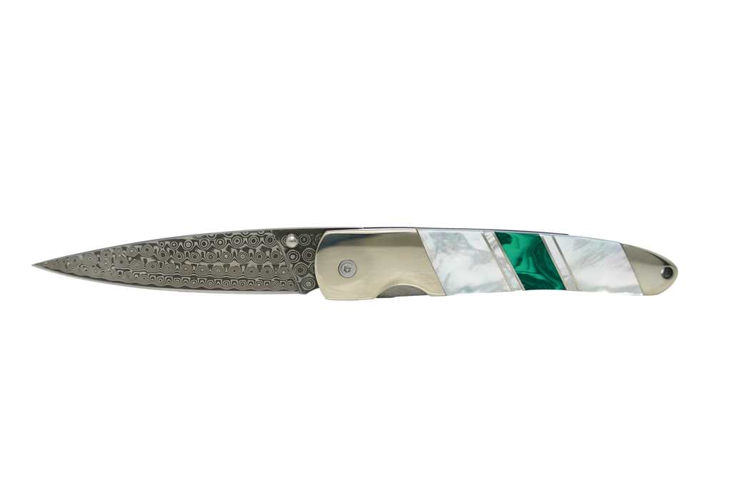 Jewelry Collection Mother of Pearl - Damascus - 4" Linerlock with pocket clip