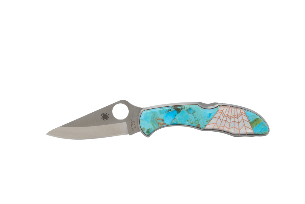 Spyderco Delica Plain Blade- Kingman Turquoise and Mother of Pearl