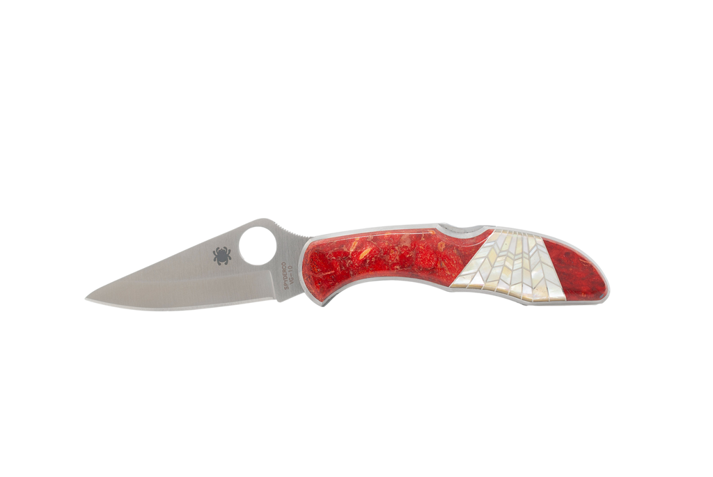 Spyderco Delica Plain Blade- Red Coral and Mother of Pearl