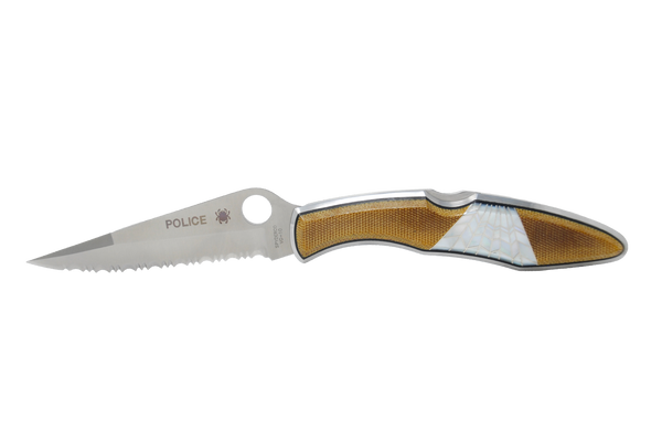 Spyderco Police serrated Westing House butter scotch Micarta w/ mother of pearl