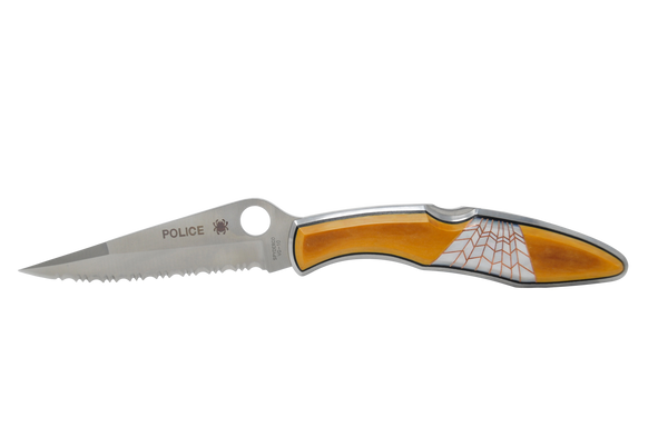 Spyderco Police Serrated butter scotch vintage micarta w/ mother of pearl and copper