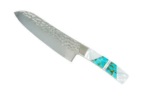 Jewelry Mother of Pearl - Hammered Damascus 7" Santoku