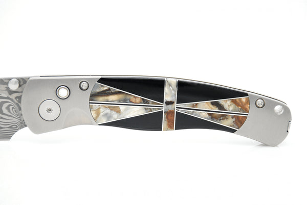 EL REY- Damasteel blade with jet and abalone cross inlay