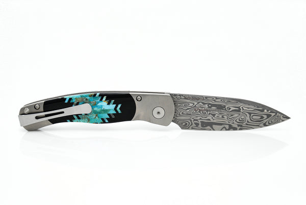 EL REY- Damasteel blade with Turquoise and jet New Mexico T- Bird inlay