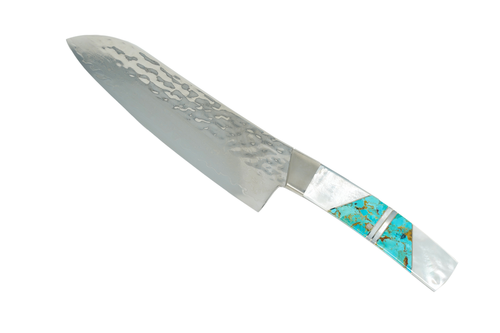 Jewelry Mother of Pearl Collection - Hammered Damascus Kitchen Knife