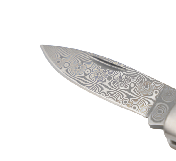 Titanium 3" Damascus Lock Back Fossilized Mammoth Tusk