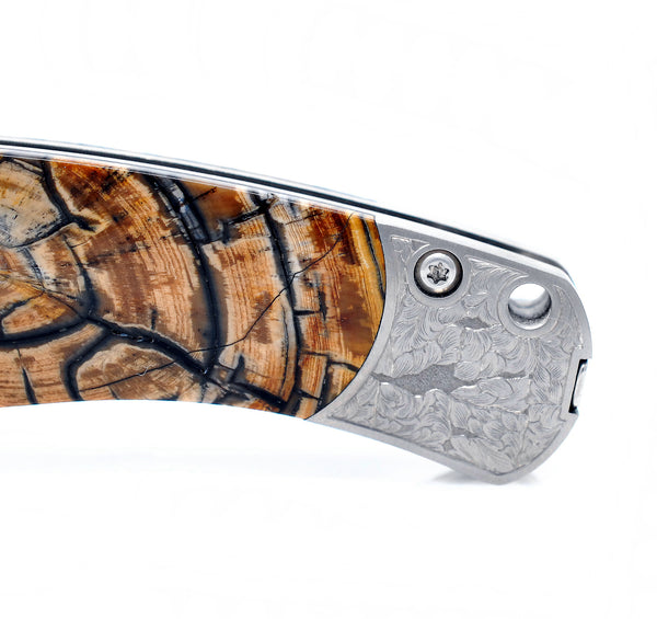 EL REY- Damasteel blade Woolly Mammoth Tusk inlay Hand Engraved by R.R. Miles