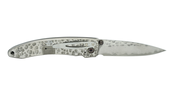 Mcusta MC-114D Forge Tsuchi VG-10 Core Damascus Blade Stainless Framelock 4.85" Folding knife with Lapis and Mother of Pearl