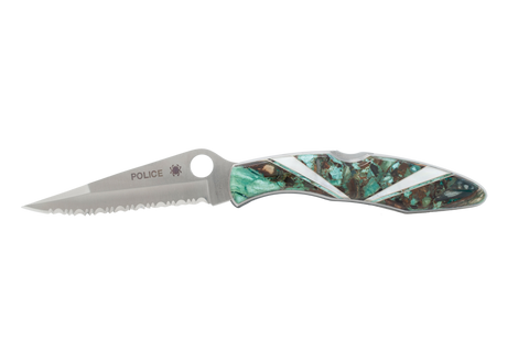 Spyderco Police Model Serrated Blade- Mammoth Tusk Fusion and Mother of Pearl