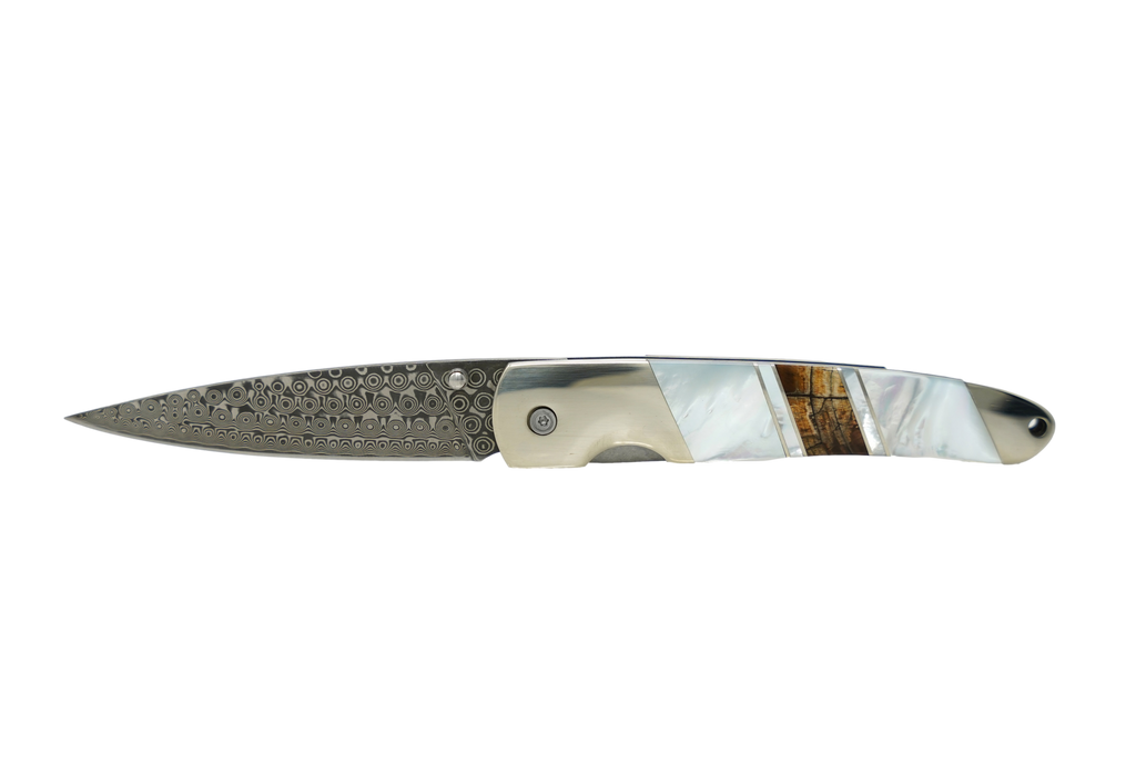 Mother of Pearl - Woolly Mammoth Tusk - Damascus 4" Linerlock