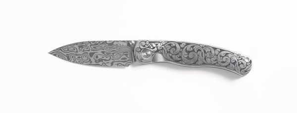 El Rey Damasteel Fully Engraved Solid Ti "Bocs Engraving Floral"