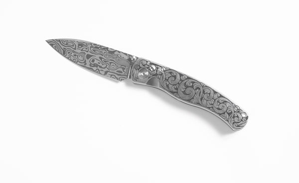 El Rey Damasteel Fully Engraved Solid Ti "Bocs Engraving Floral"