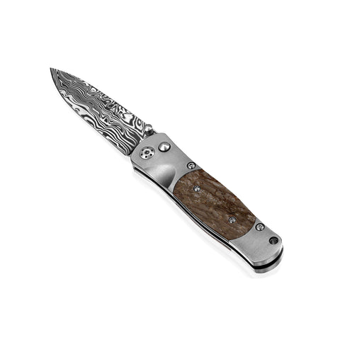 Tesoro –Titanium Button Lock w/ Damasteel Bi-Frost with Fossilized Dinosaur Bone