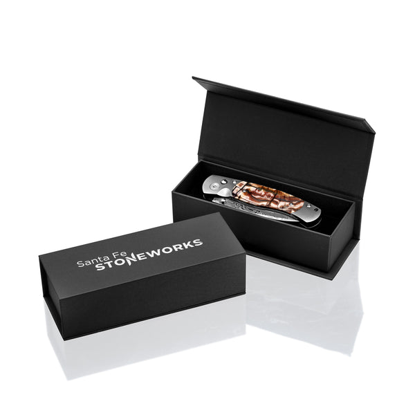 El Rey –Titanium Button Lock with Damasteel with Carmel Fossilized Mammoth Tusk