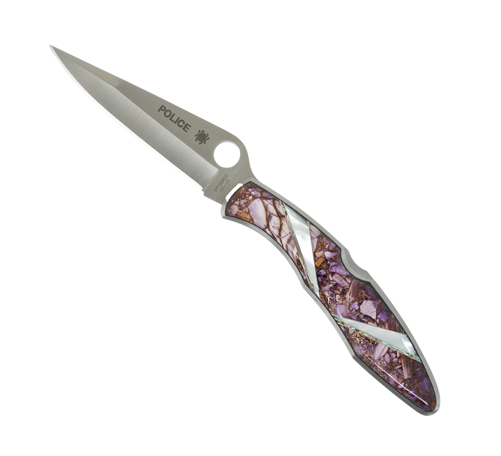 Spyderco Police-Plain blade-Purple Mammoth Tusk Fusion and Mother of Pearl