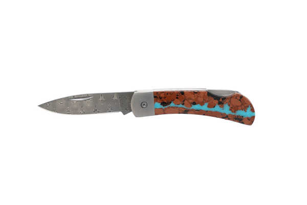 Titanium Damascus Collection Vein Turquoise 3" Lockback Knife