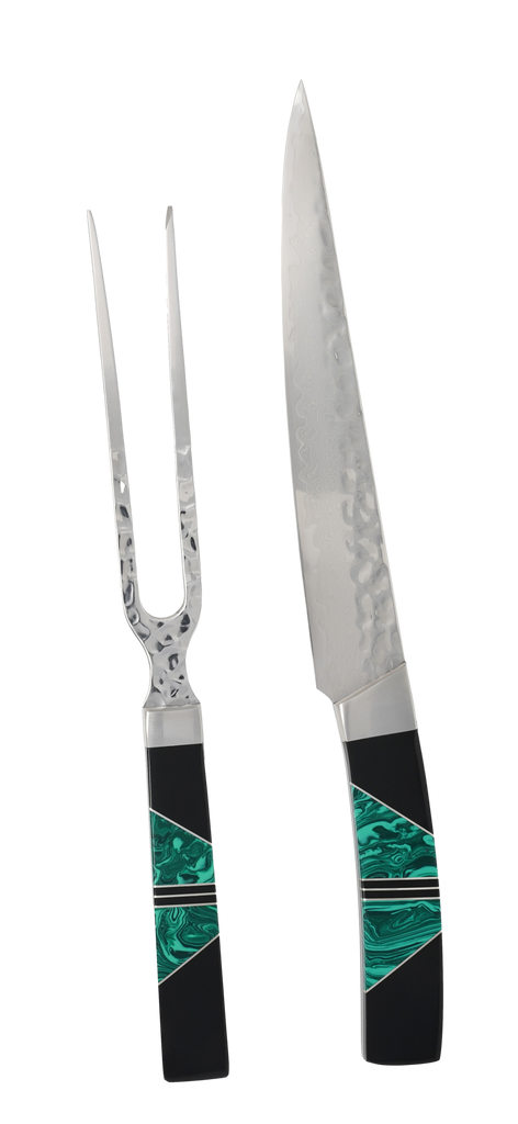 Jewelry Series Carving Set - Malachite with Jet and Silver