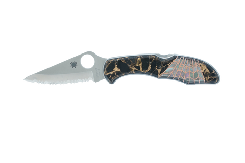 Spyderco Delica- Obsidian with Bronze, Black lip Mother of Pearl and Copper webbing