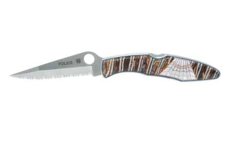 Spyderco Police-Serrated Blade- Wolly Mammoth Molar with Mother of Pearl and Copper webbing