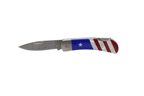 Titanium Patriotic 3" Damascus Lockback Knife