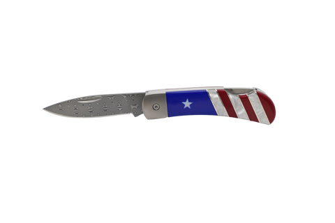 Titanium Patriotic 3" Damascus Lockback Knife