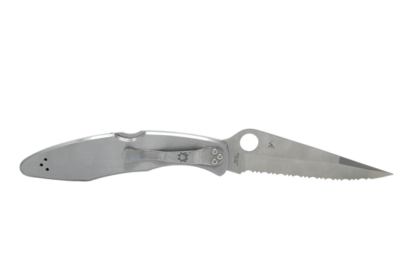 Spyderco Police Serrated butter scotch vintage micarta w/ mother of pearl and copper