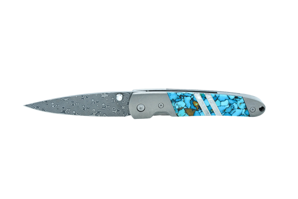 Titanium 4" Damascus Liner Lock Gemstone Exotics