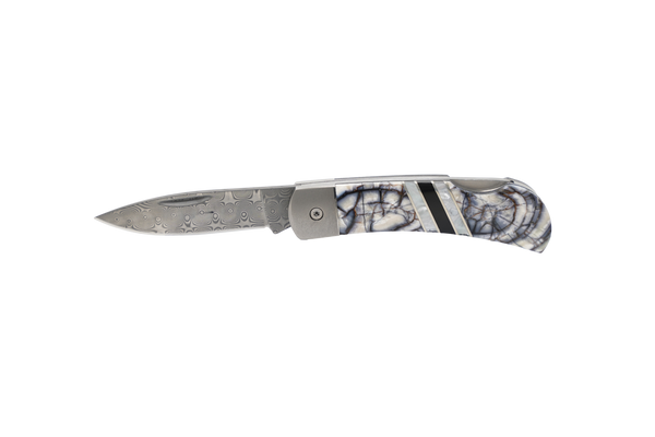 Titanium 3" Damascus Lock Back Fossilized Mammoth Tusk