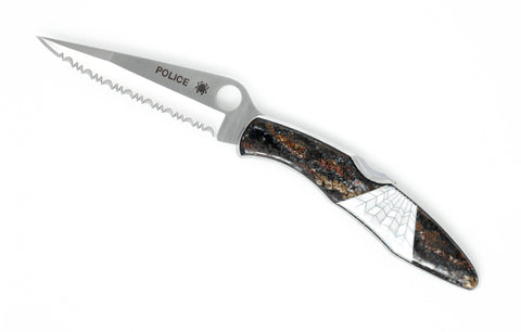 Spyderco Police Serrated - Compressed Dinosaur bone with Mother of Pearl web