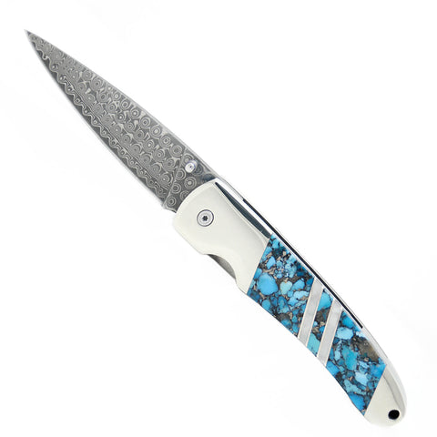 Damascus Collection Gemstone Exotics 4" Liner Lock Knife with Clip