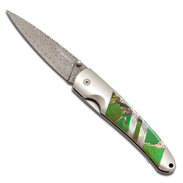 Damascus Collection Gemstone Exotics 4" Liner Lock Knife with Clip
