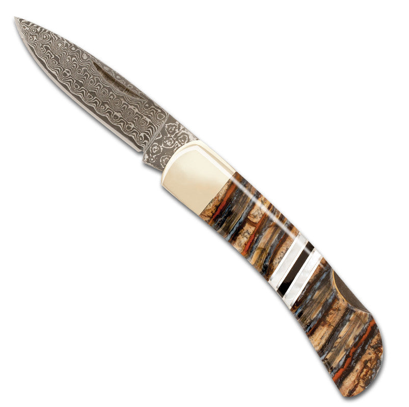 Woolly Mammoth Tooth Collection 3" Damascus Lockback Knife