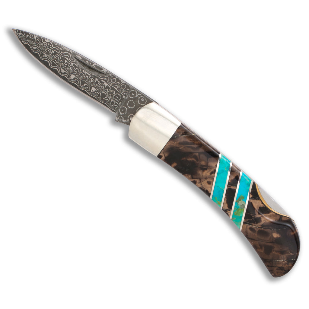 Damascus Collection Mocha Woolly Mammoth Tusk 3" Lockback Knife- WEB SPECIAL