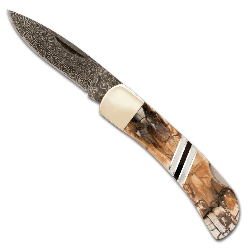 Walnut Damascus Bushcraft Knife  Yellowstone Spirit Southwestern Coll -  Objects of Beauty