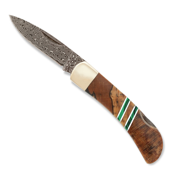 Damascus Collection Spalted Beech 3" Lockback Knife