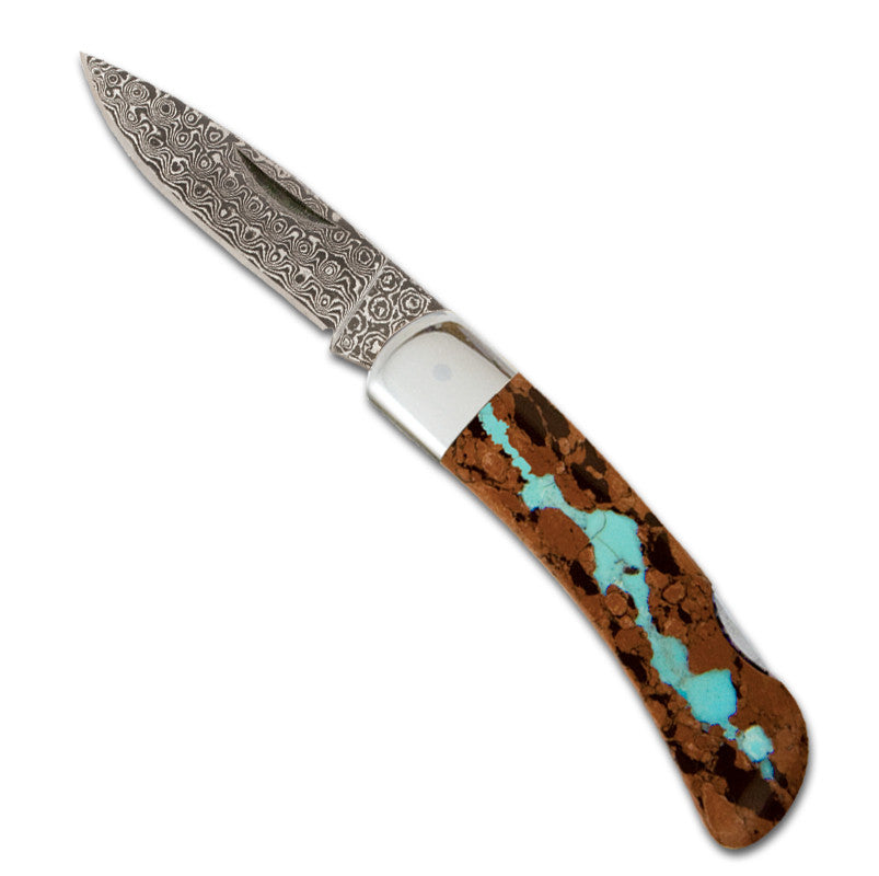 Damascus Collection Vein Turquoise 3" Lockback Knife