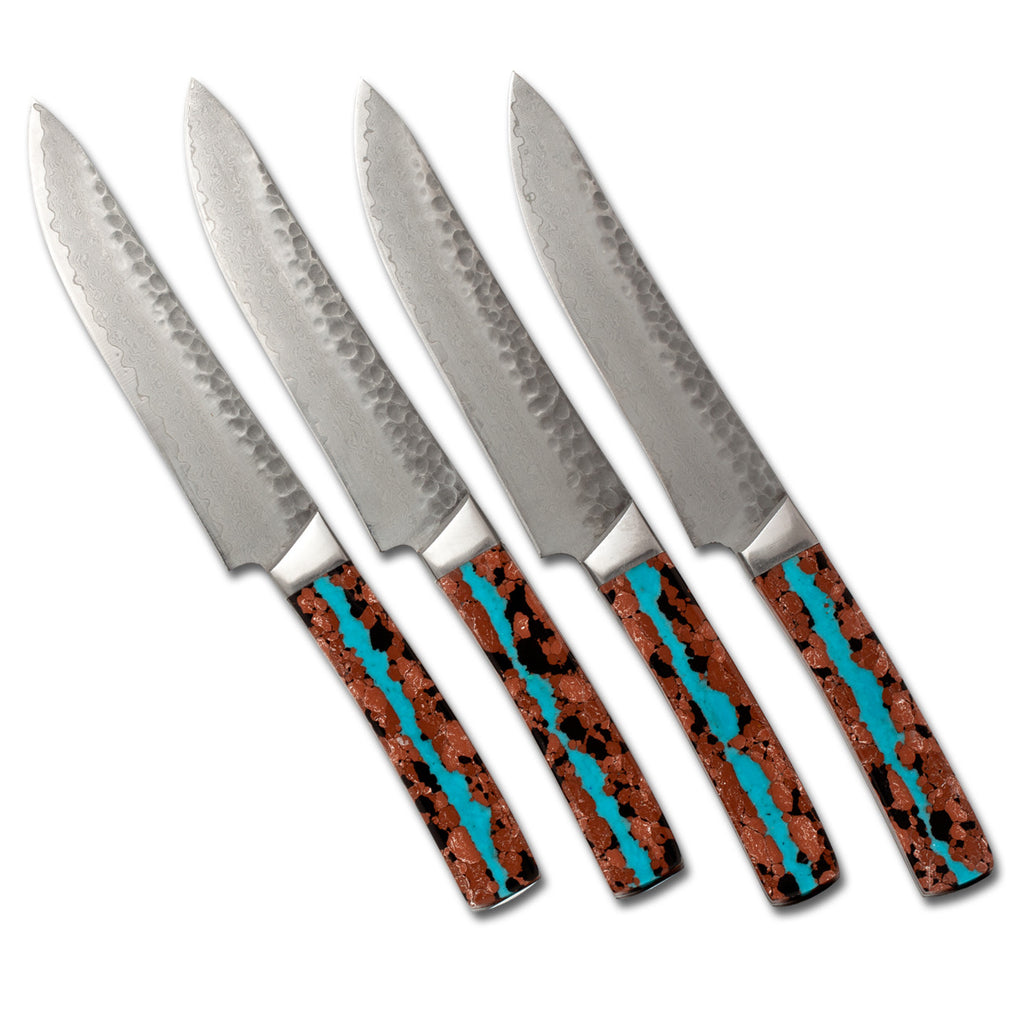 Hammered Damascus Vein Turquoise Collection Steak Knives (set of four)